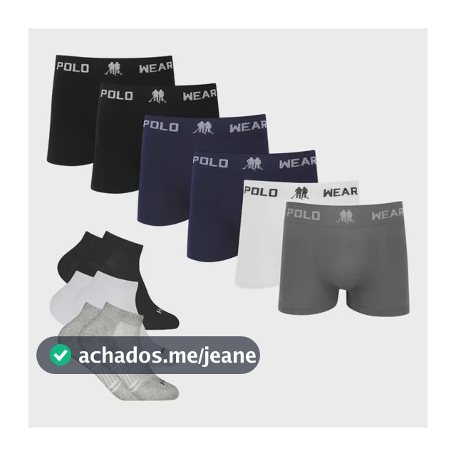 Kit 6 Cueca Polo Wear Microfibra + 6 Meia Cano Medio Algodão