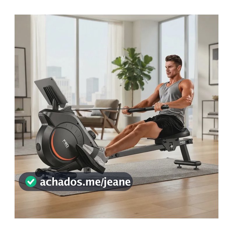 FED Fitness Simulador de Remo Seco Magnético Silencioso 16 Níveis Bluetooth, Volante de Inércia 6kg, Capacidade 160kg, Dobrável para Apartamento