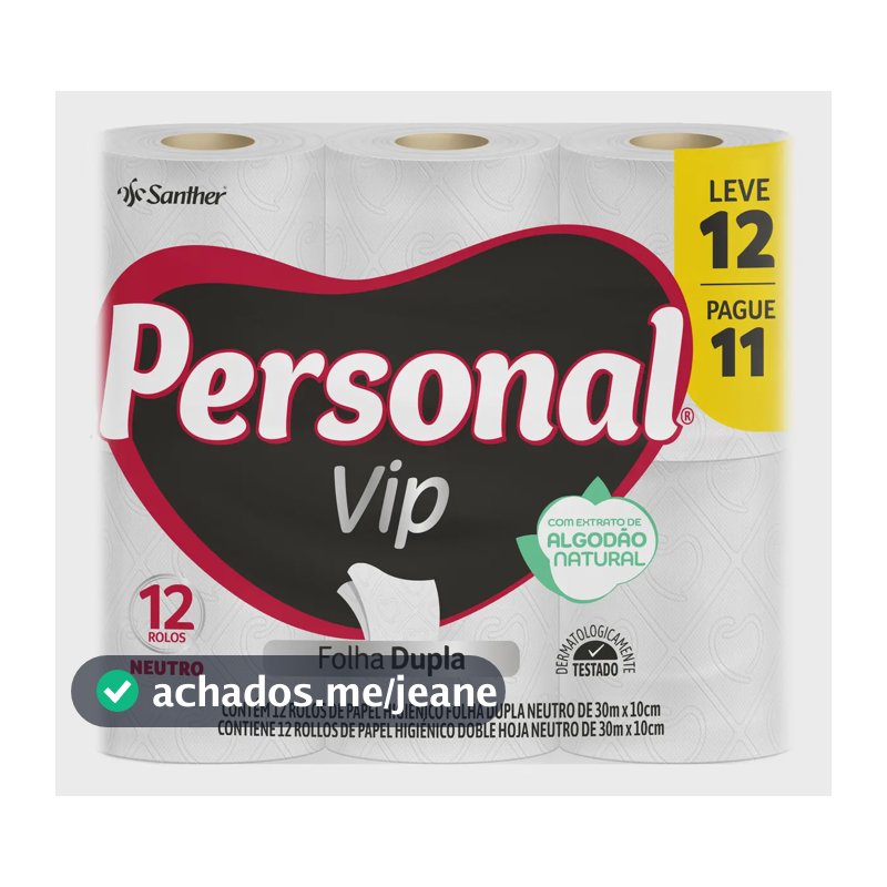 Papel Higiênico Vip Folha Dupla Neutro 30 Metros Personal