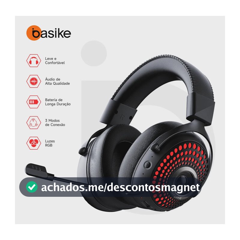 Fone de Ouvido Gamer Sem Fio 2.4GHz com Baixa Latência, Driver 50mm e Bluetooth 5.3 – Headset com Microfone e Cancelamento de Ruído, RGB Ajustável para PC, PS4, PS5, Switch e Celular
