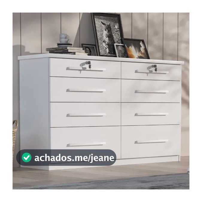 Comoda 8 Gavetas Com Chave Quarto Organizadora Fg Branco