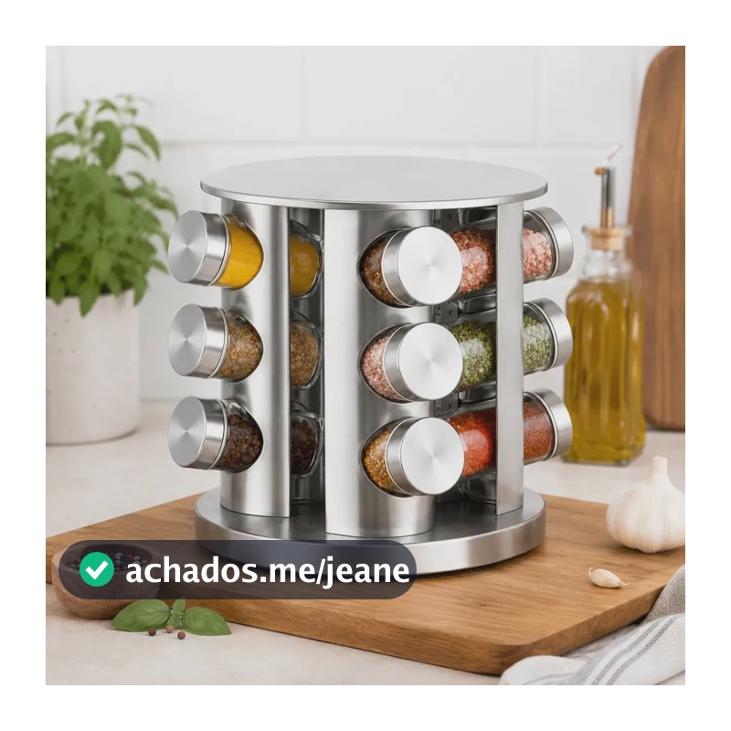 Porta Temperos Giratório 360° 12 Potes Vidro 85ml Inox Inox