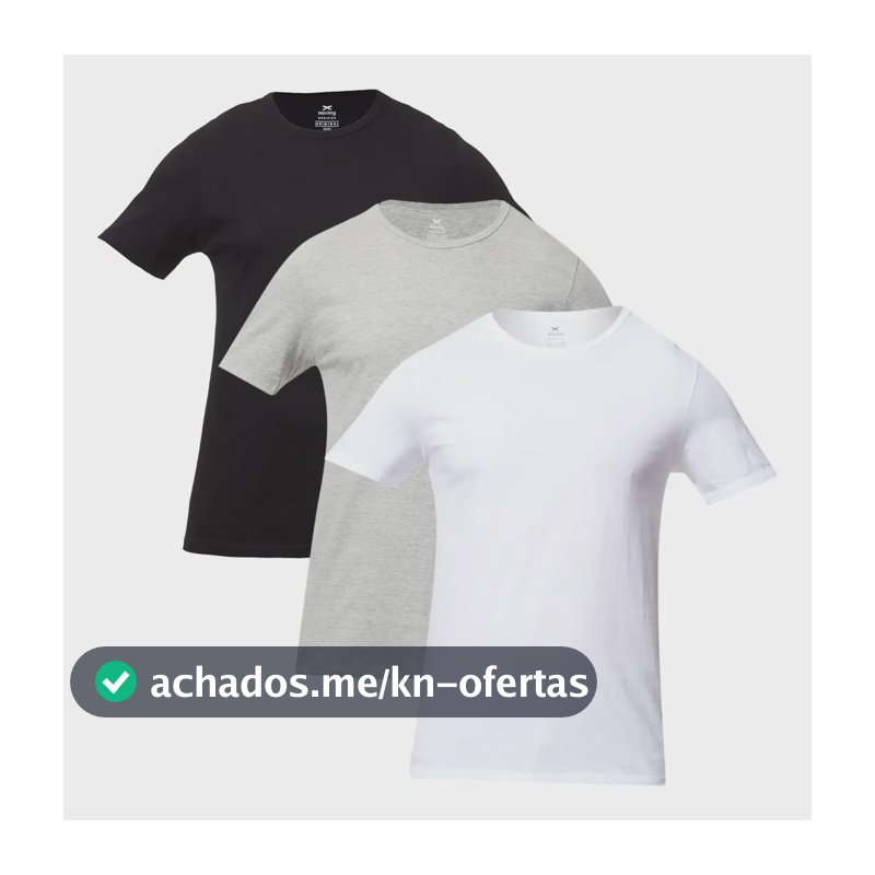 Kit Com 3 Camisetas Masc Básicas Slim Gola Redonda Hering Branco / Preto / Cinza Liso P