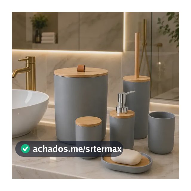 Kit Acessórios Banheiro 6 Peças Lixeira Escova Sanitária Dispenser Sabão Líquido Porta Escova Dente Saboneteira Cor Cinza