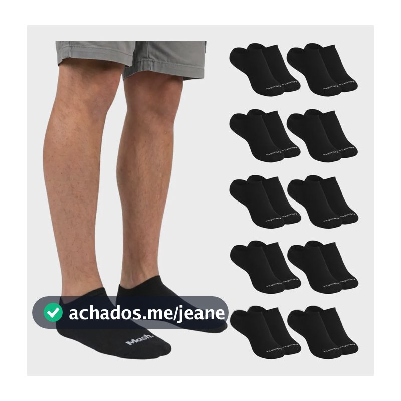 Kit 10 Pares Meia Invisível Soquete Algodão Confortável Mash 10 Pretas Meia Invisível Meia Cano Curto Meia Masculina Meia Feminina G ( 39 A 44 ) Meia Masculina Meia Feminina Meia Algodão