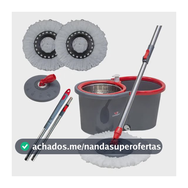 Mop Esfregão Giratório Condor Balde Inox 13 Litros + Refil Microfibra + Cabo Longo 1,4 Metros