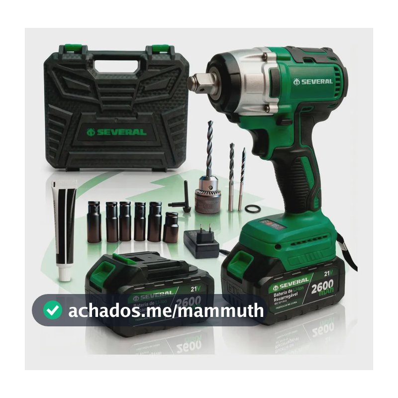 Chave De Impacto Parafusadeira Furadeira Recarregável 21v Several 2600mah Maleta Ferramentas Verde