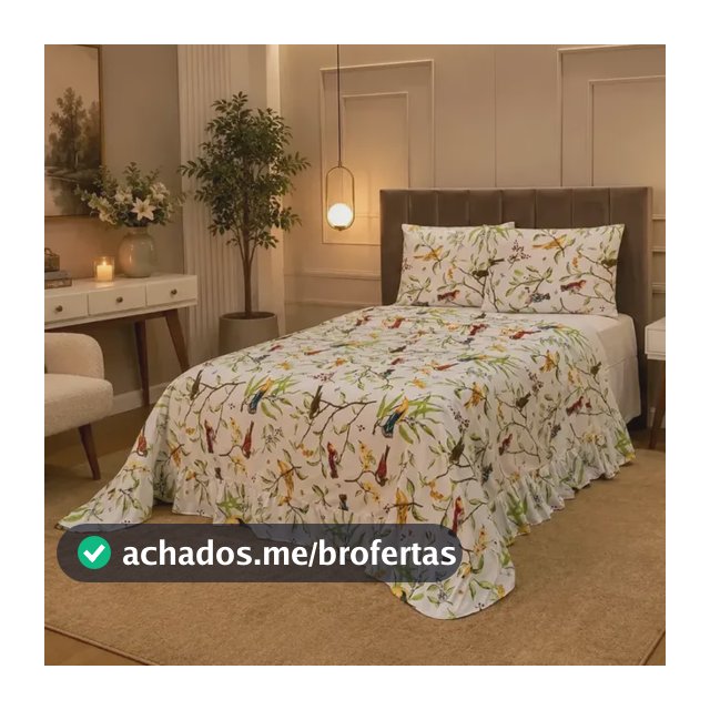Kit Colcha Cobre Leito Cama Queen 3 Peças Com Babado 400fios Passarinhos