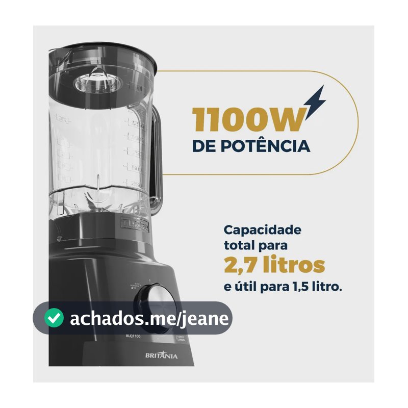 Liquidificador Britânia 1100W 2,7L 4 Velocidades BLQ1100