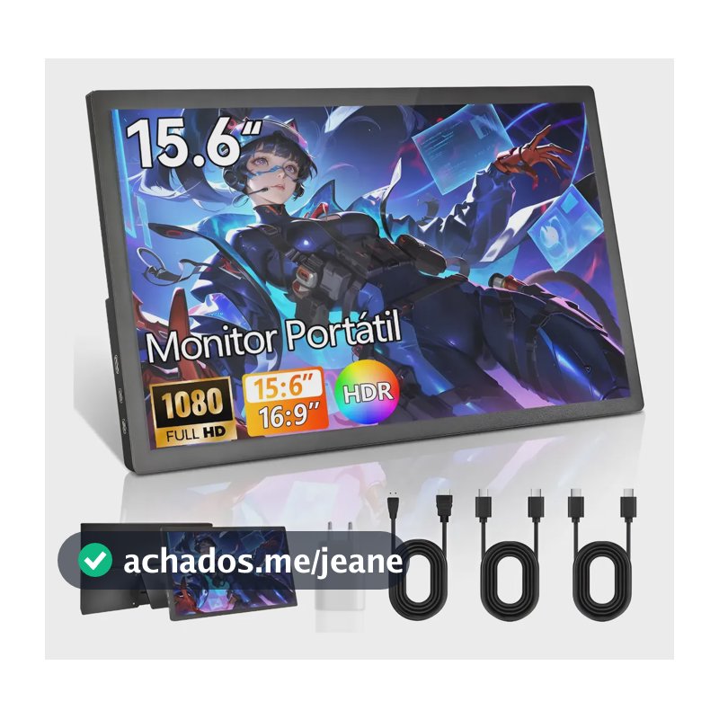 Monitor Portátil Para Jogos De 15,6 Polegadas, Full Hd 1080p Preto 127/220v