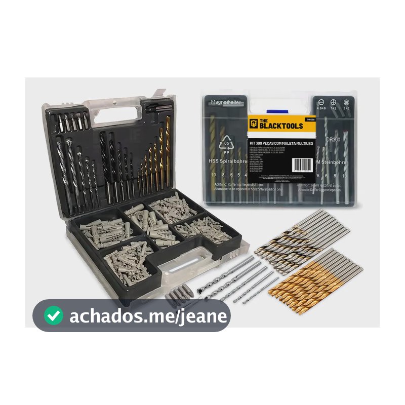Jogo De Brocas Bits Buchas 300 Peças Profissional Com Maleta The Black Tools