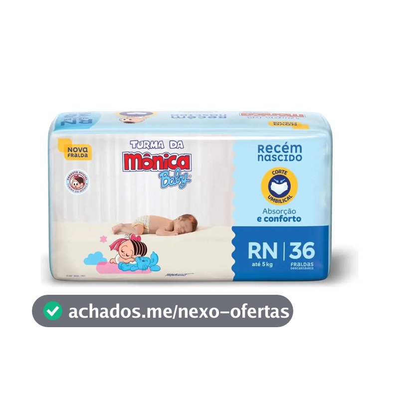 Fralda Descartável Turma da Mônica Baby Recém-Nascido RN Pacote 36 Unidades