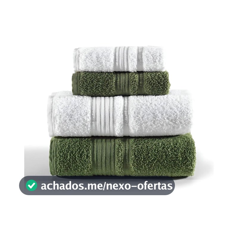 Jogo De Toalhas Tóquio Banho 4 Peças Branco E Verde Deep Olive Lisa Altenburg
