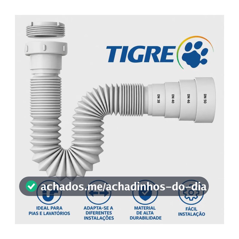Sifão Sanfonado Tubo Flexível Tigre Universal Multiuso Para Pias Lavatórios Cubas