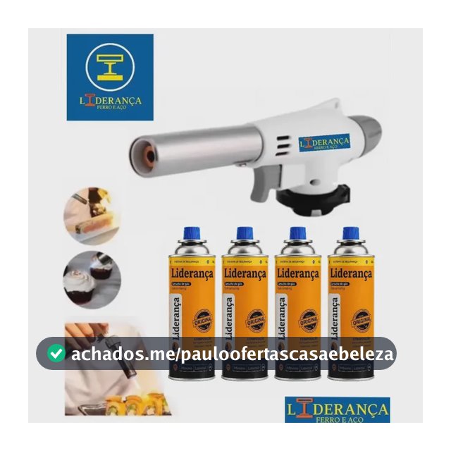 Kit Maçarico Portátil Automático Liderança Ferro E Aço para 1300°C com 4 Refis de Gás Butano