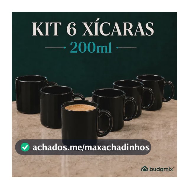 Conjunto 6 Canecas Em Porcelana 200ml Reta Lisa Coloridas Preta