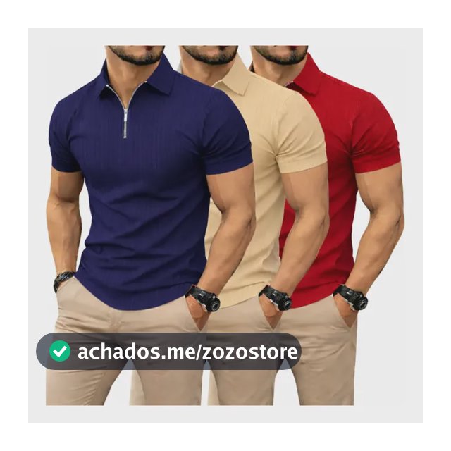 Kit 3 Camiseta Polo Manga Curta Com Zíper Masculina Canelada