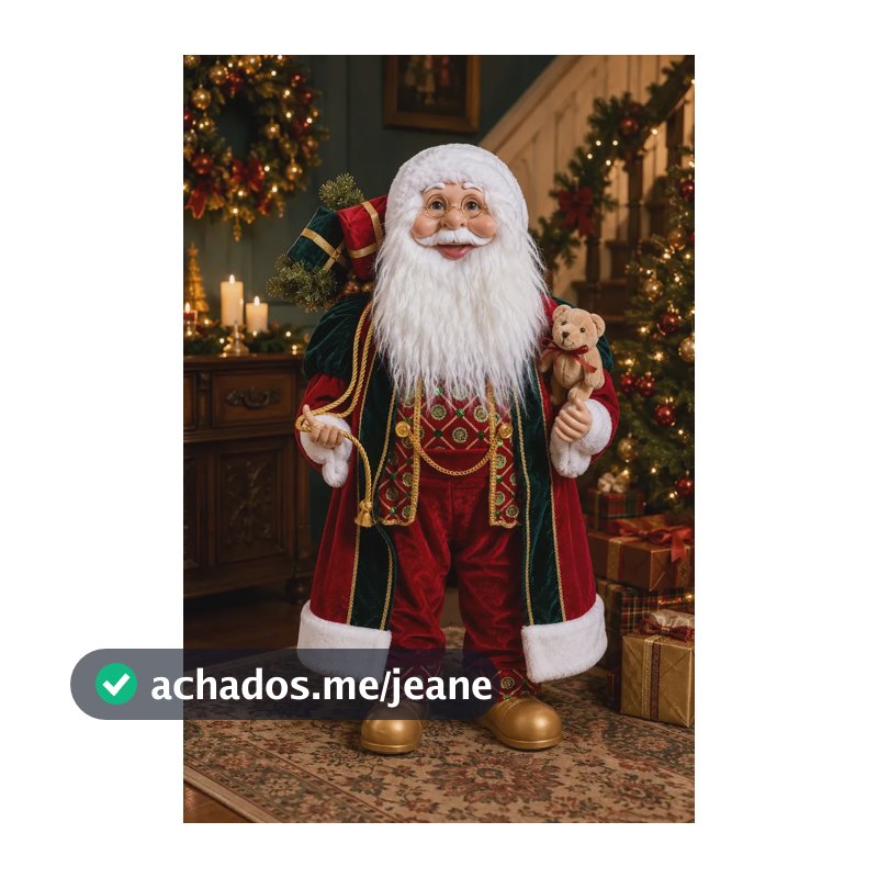 Boneco Papai Noel 80cm  Vermelho E Verde Enfeite Natal Luxo Vermelho/urso 0