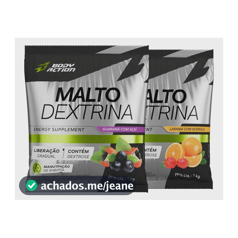 2x Maltodextrina Malto Dextrin 1kg - Bodyaction Sabor Guaraná com Açaí + Laranja com Acerola