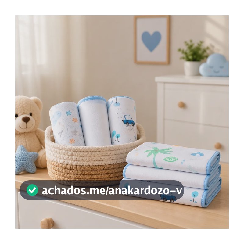 Kit 6 Paninhos Fraldinha Boca Bebe Estampada Algodão 30x30cm Azul