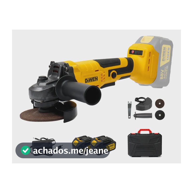 Esmerilhadeira Lixadeira Angular Sem Fio Com 2 Bateria Dewen Amarelo 127/220v 50hz/60hz