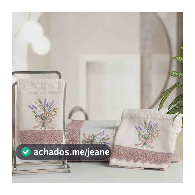 Kit Toalha De Banho Karsten Bordado 100% Algodão Renda 3 Pçs Salmão Claro Buquê