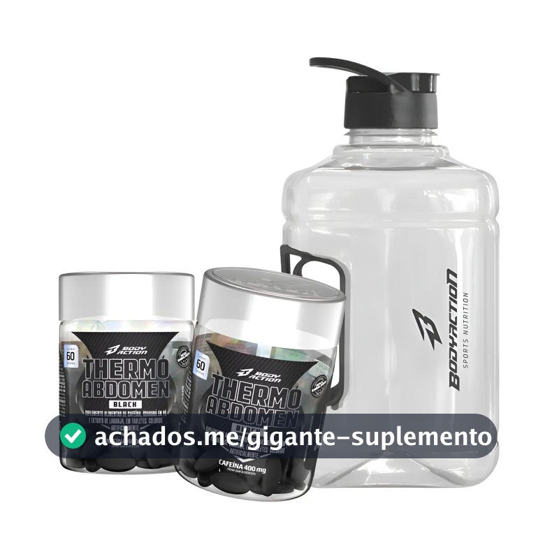 Kit 2x Thermo Abdomen Black 60 Comp 400mg Cafeína + Galão Sabor Sem sabor