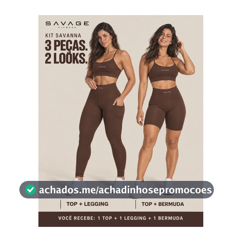 Kit Fitness Feminino: Calça Legging + Top + Shorts Cós Alto Marrom Liso M