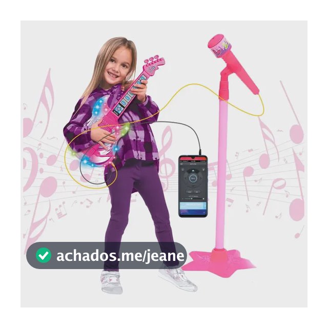 Guitarra E Microfone Infantil Instrumento Brinquedo Musical Cor Rosa Atentu