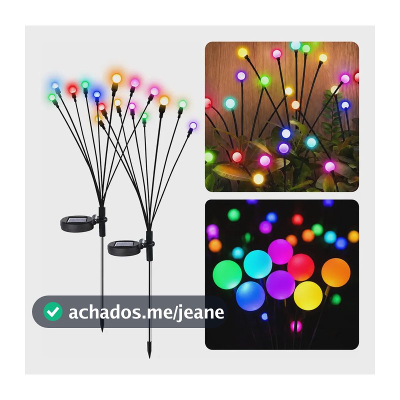 Kit 2 Luzes Solar Vaga Lume Movidas Decoração Jardim Pisca Rgb 5v