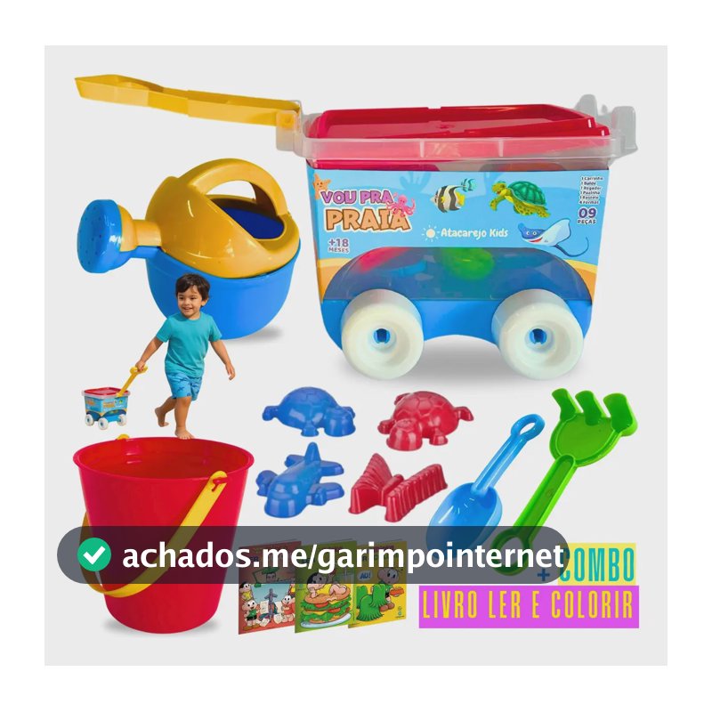 Kit Baldinho Praia Com Carrinho 9 Peças Brinquedo Infantil Criança Brincar na Areia Atacarejo Kids