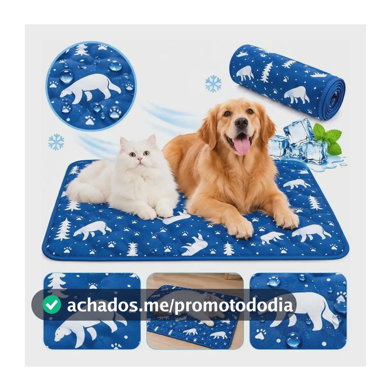 Tapete Gelado Para Pet Refrescante 90x60cm Para Cachorros Azul-escuro Urso Polar