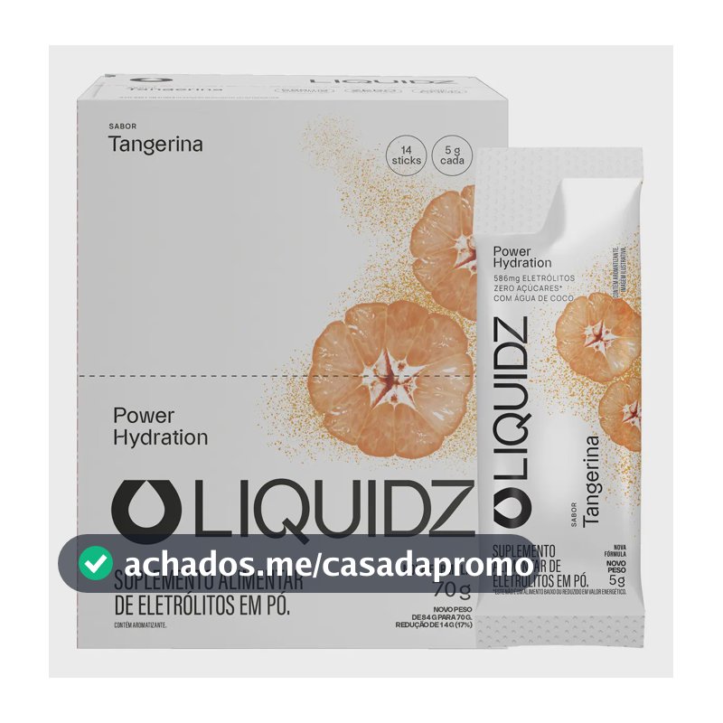 LIQUIDZ® - Eletrólitos Zero Açúcares - Sabor Tangerina - Kit 1 Caixa - 14 sachês