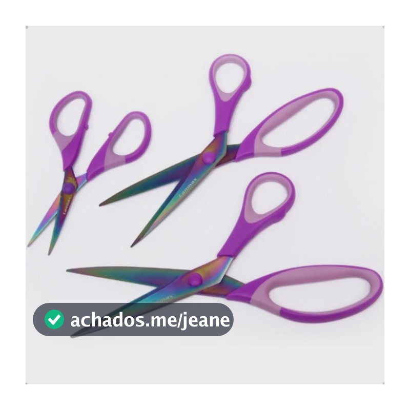 03 Tesouras Multiuso Lamina Titânio Cabo Emborrachado Kit Violeta