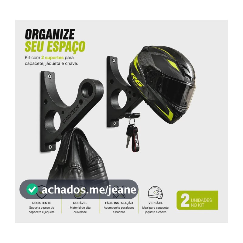 Kit 02 Suporte Pendurar Capacete Acessório Chave Parede Fixo Preto