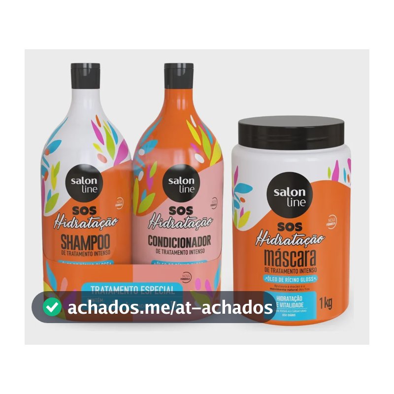 Kit Shampoo E Condicionador 1l + Máscara 1kg Sos Hidratação com Óleo de Rícino Linha de Tratamento Cabelos Danificados