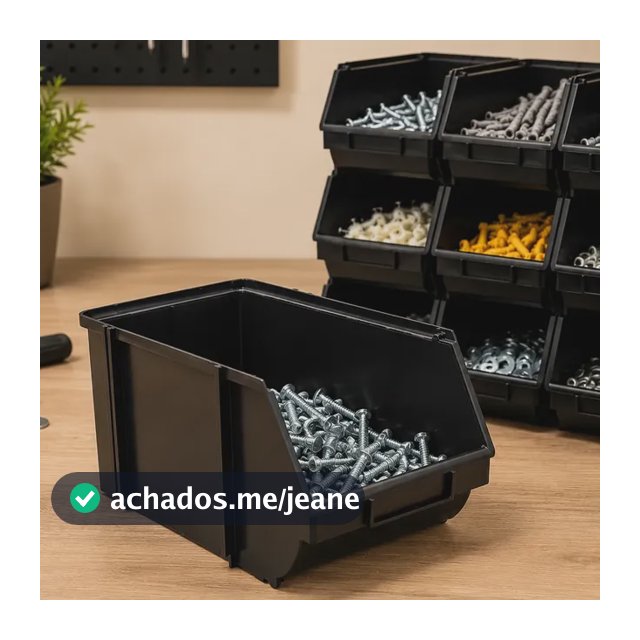 Kit 12 Caixa Bin N7 Organizadora Plástica Estoque Preto