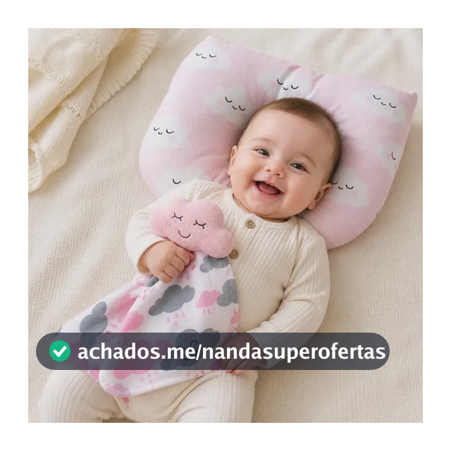 Kit Naninha Pelucia + Travesseiro Bebe Anatomico Almofada Nuvens (nuvem/chuva De Nuvens Com Rostinhos) Nuvem Rosa