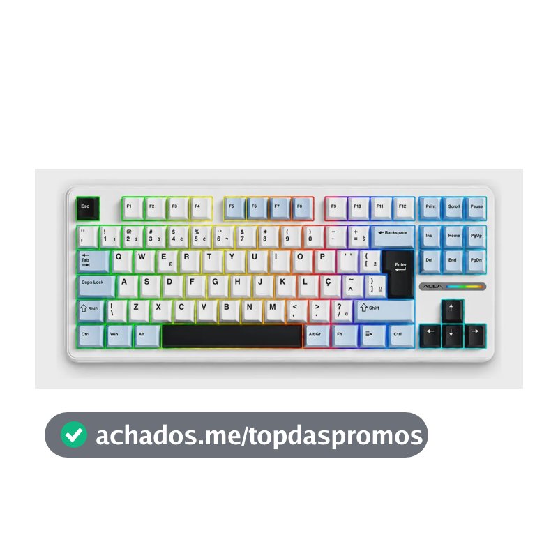 Teclado Mecânico Aula F87 Branco RGB Sem Fio Tri Mode Bluetooth 2.4GHz USB-C