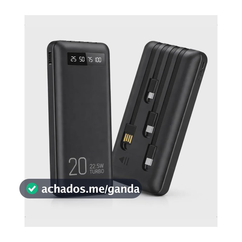 Power Bank 20000mah Carregador Portátil Turbo Rápido 22.5w Display Digital Preto