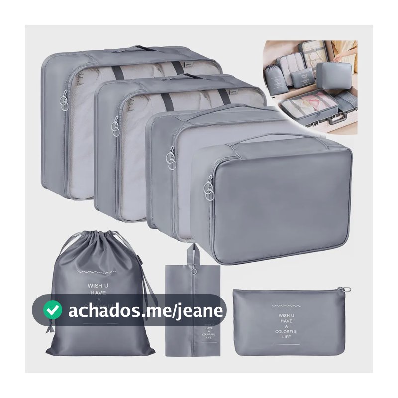 Organizador De Malas Bolsas De Viagem Kit Necessaire 7 Cor Cinza Desenho Do Tecido Liso