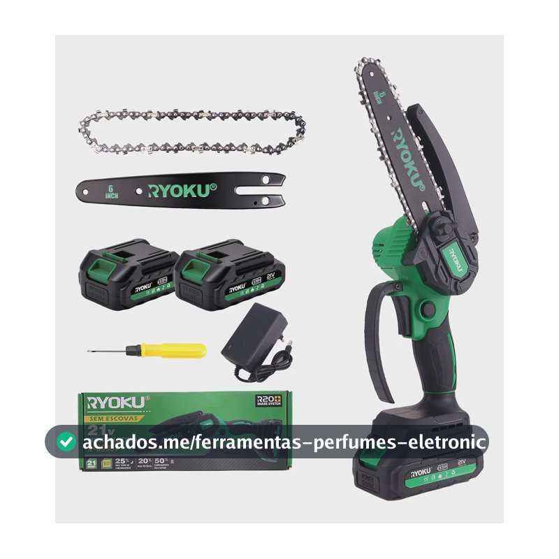 Motosserra Elétrica Brushless 21v 2 Baterias Ryoku 6 Pol Verde 127/220v