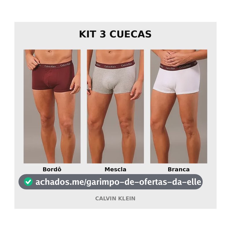 Kit 3 Cuecas Calvin Klein Low Rise Trunk Bordô Liso M