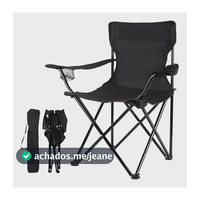 Cadeira Dobrável Camping Com Porta Copo Suporta 150kg Pesca Preto