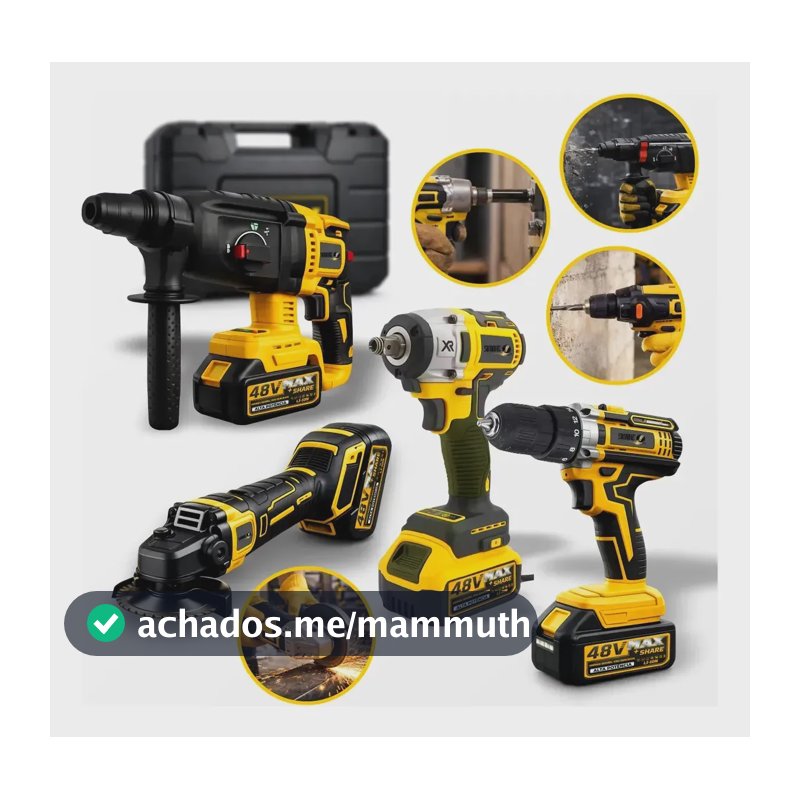 Kit Multi Ferramentas 4 Em 1 48v Sem Fio Com 2 Baterias Furadeira Parafusadeira Martelete Esmerilhadeira Chave De Impacto Com Maleta Alta Potência Uso Profissional E Doméstico Simake