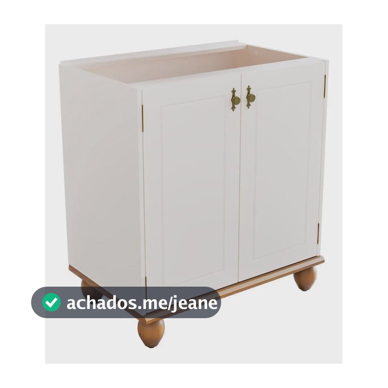 Balcão Off White 2 Portas Móveis Serpil com Base Madeira Maciça Joy