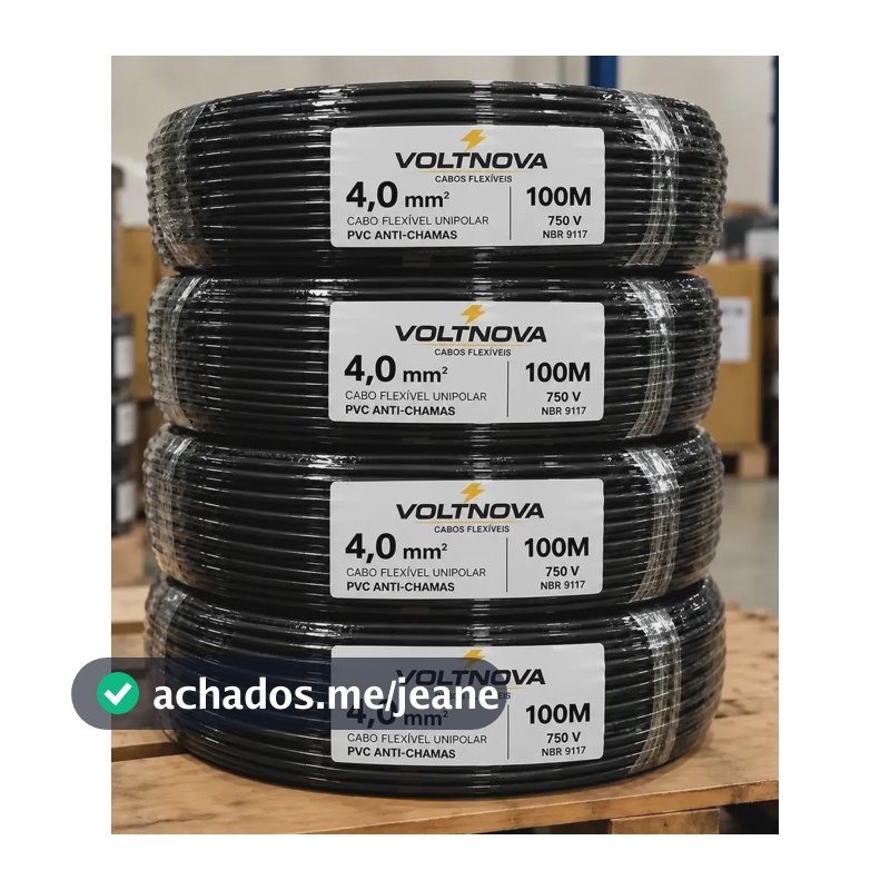 Cabo Flexível 4,0mm Voltnova Com 100 Metros 750v  Anti-chama Preto