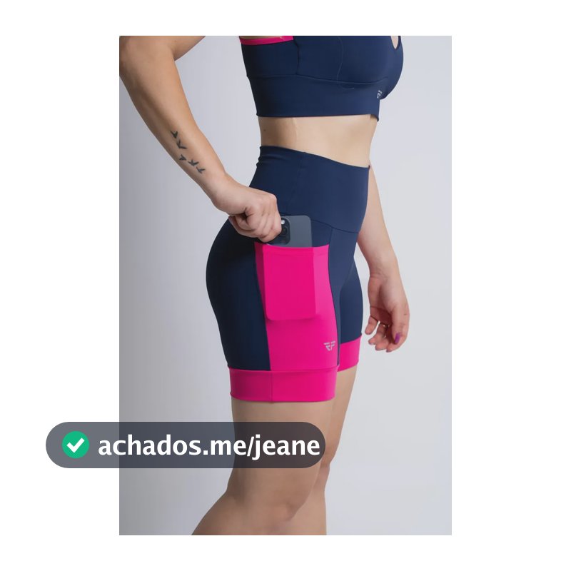 Short Feminino Cintura Alta Com Bolsos Compressão Corrida Marinho-rosa P