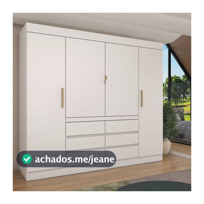 Guarda roupa Casal Luxúria 4 Portas 6 Gavetas Branco