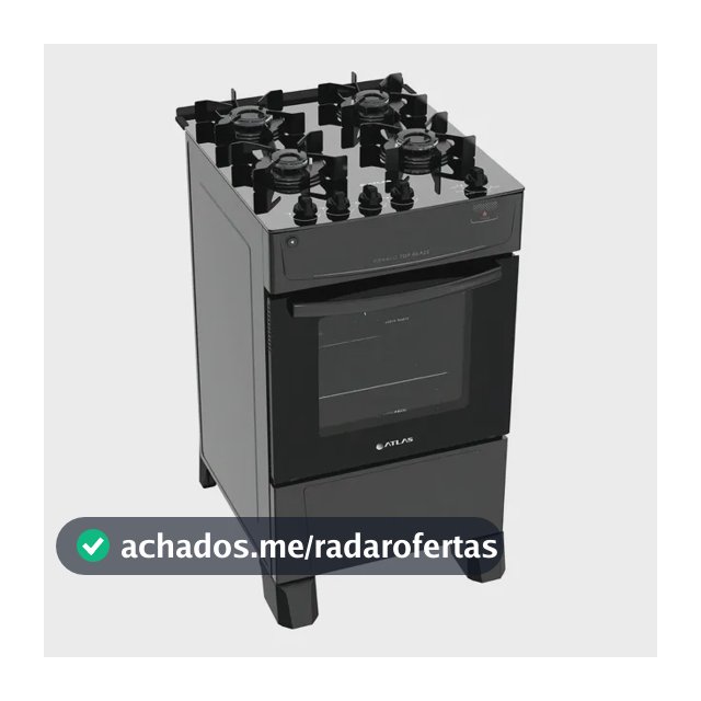 Fogão 4 Bocas Atlas Mônaco Top Glass com Mesa de Vidro e Acendimento Automático Preto Bivolt